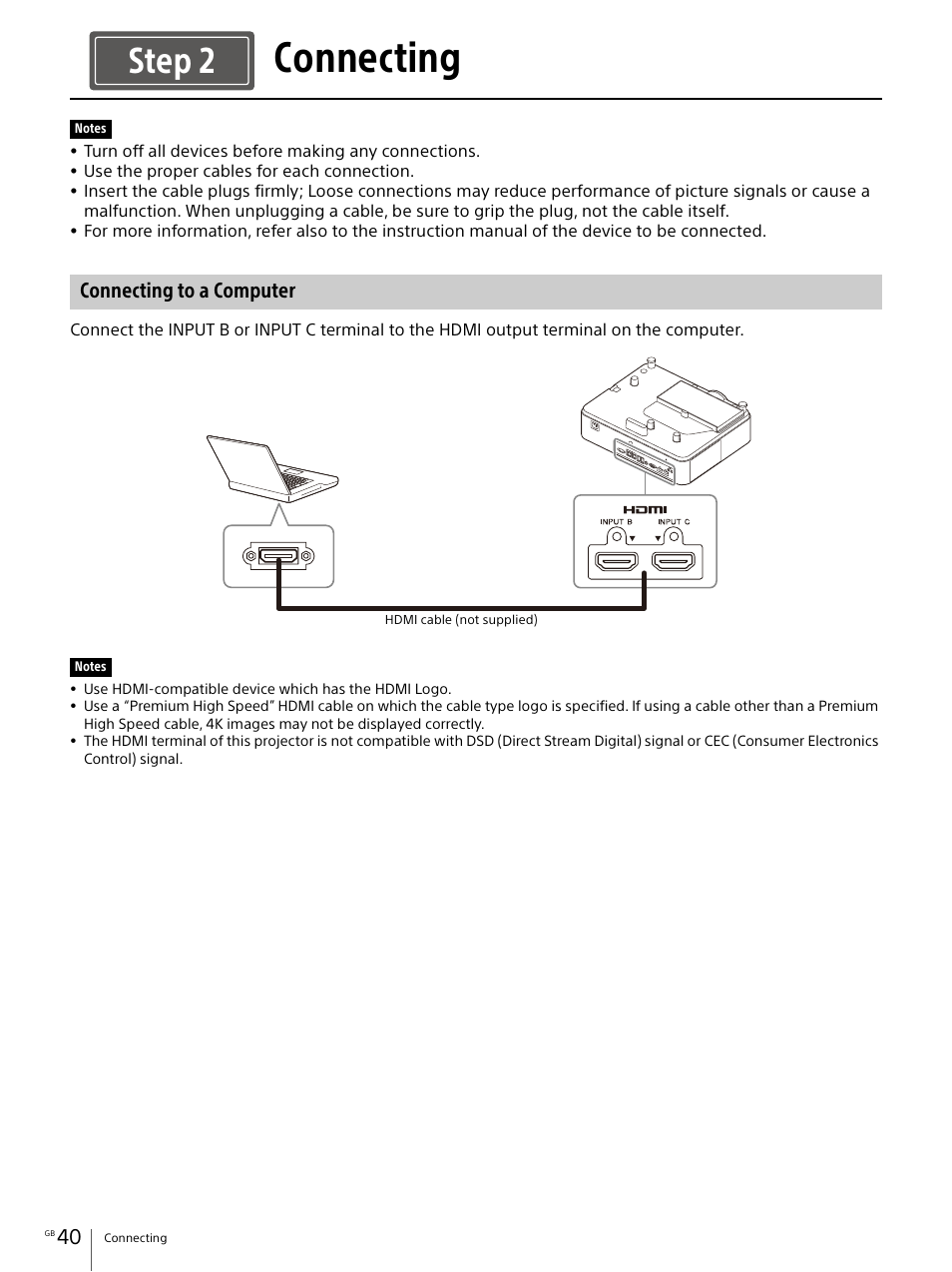 Connecting, Connecting to a computer, Step 2 | Sony Vario-Tessar T* E 16-70mm f/4 ZA OSS Lens User Manual | Page 40 / 155