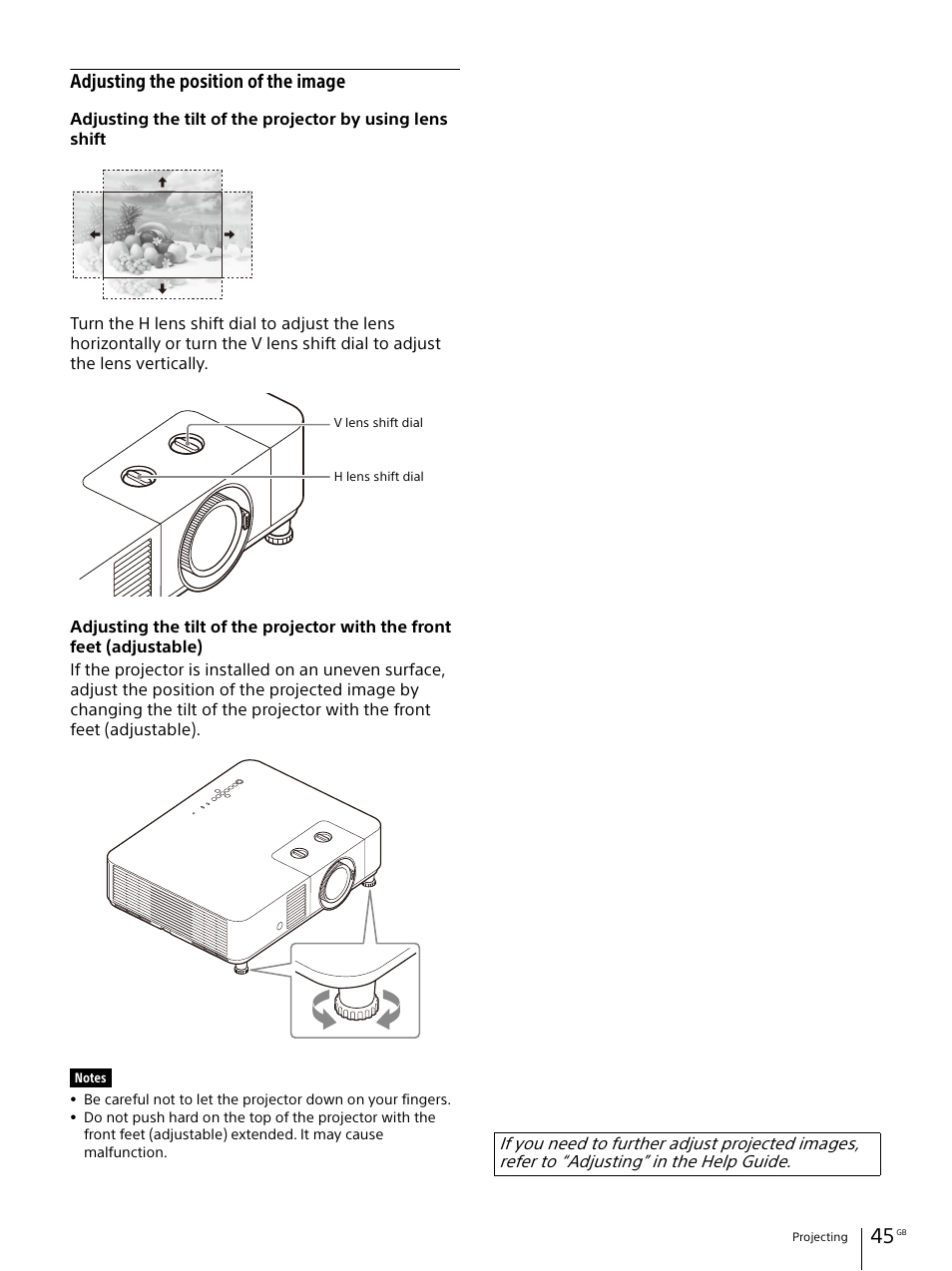 Adjusting the position of the image | Sony Vario-Tessar T* E 16-70mm f/4 ZA OSS Lens User Manual | Page 45 / 155