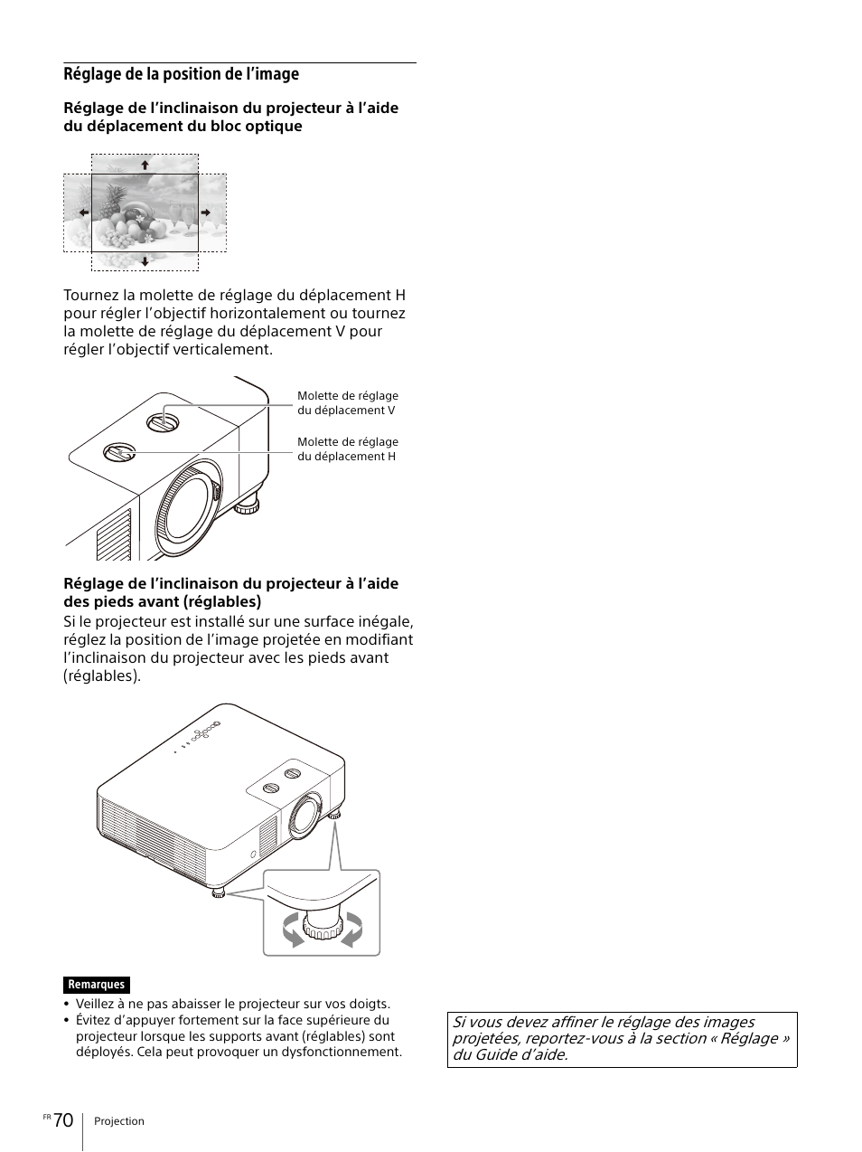 Réglage de la position de l’image | Sony Vario-Tessar T* E 16-70mm f/4 ZA OSS Lens User Manual | Page 70 / 155