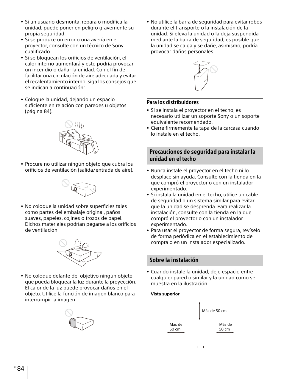 Sobre la instalación, Para los distribuidores | Sony Vario-Tessar T* E 16-70mm f/4 ZA OSS Lens User Manual | Page 84 / 155