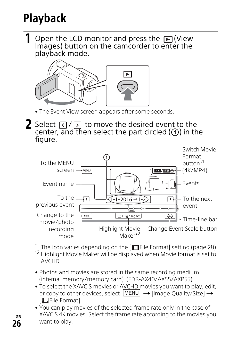 Playback | Sony RM1BP Remote Commander User Manual | Page 26 / 60