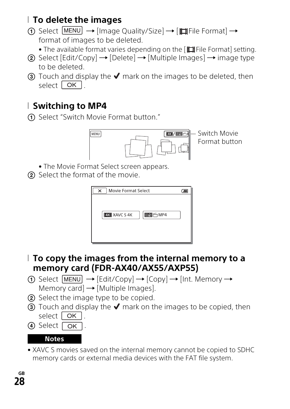 Switching to mp4 | Sony RM1BP Remote Commander User Manual | Page 28 / 60