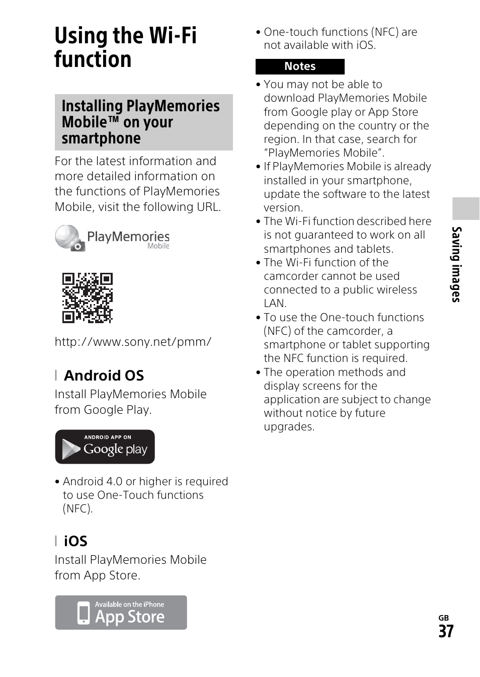 Using the wi-fi function, Android os | Sony RM1BP Remote Commander User Manual | Page 37 / 60