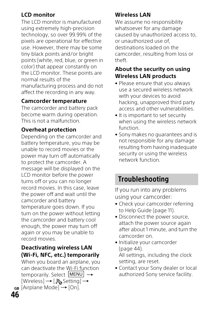 Troubleshooting | Sony RM1BP Remote Commander User Manual | Page 46 / 60