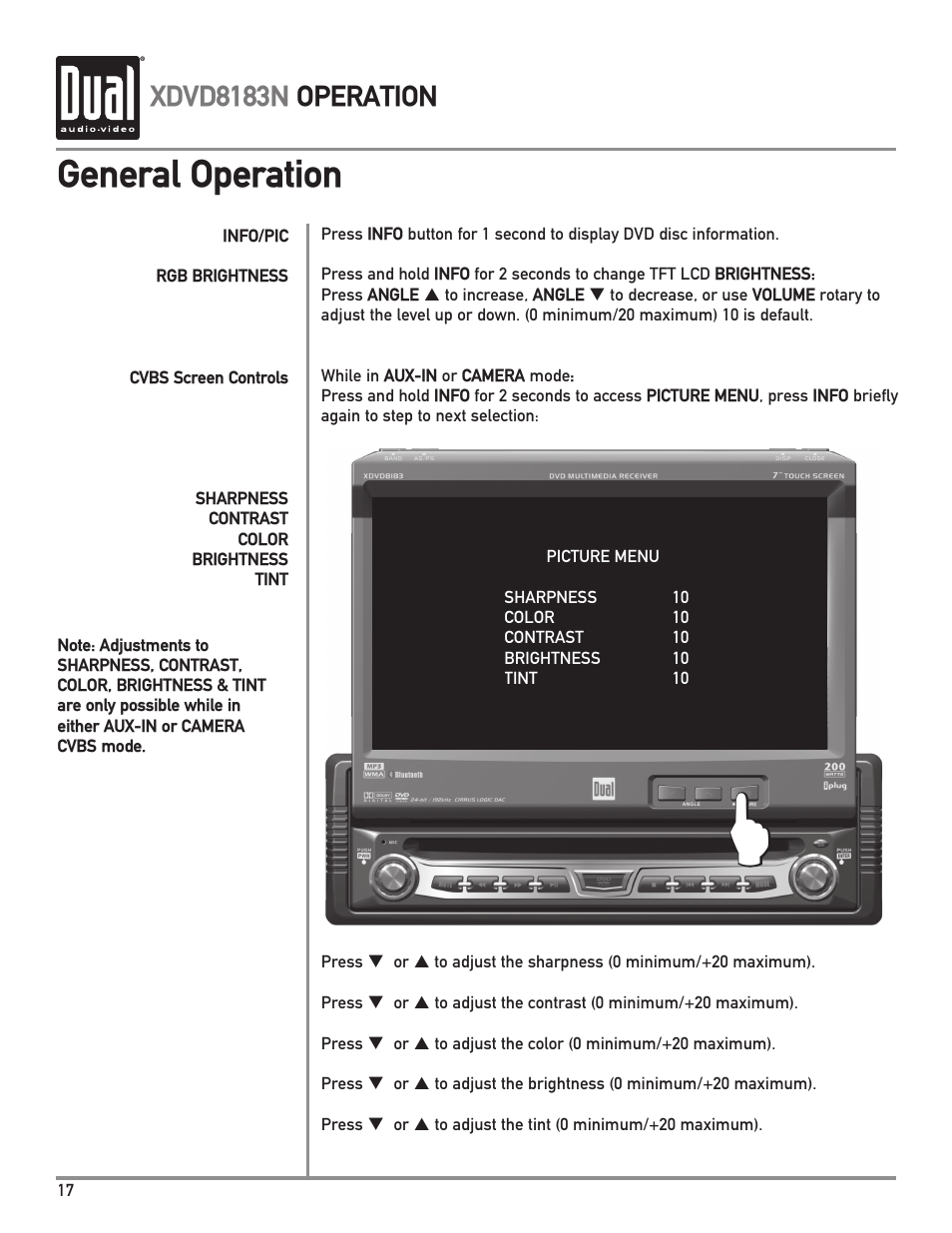 General operation, Xdvd8183n operation | Dual XDVD8183N User Manual | Page 18 / 72