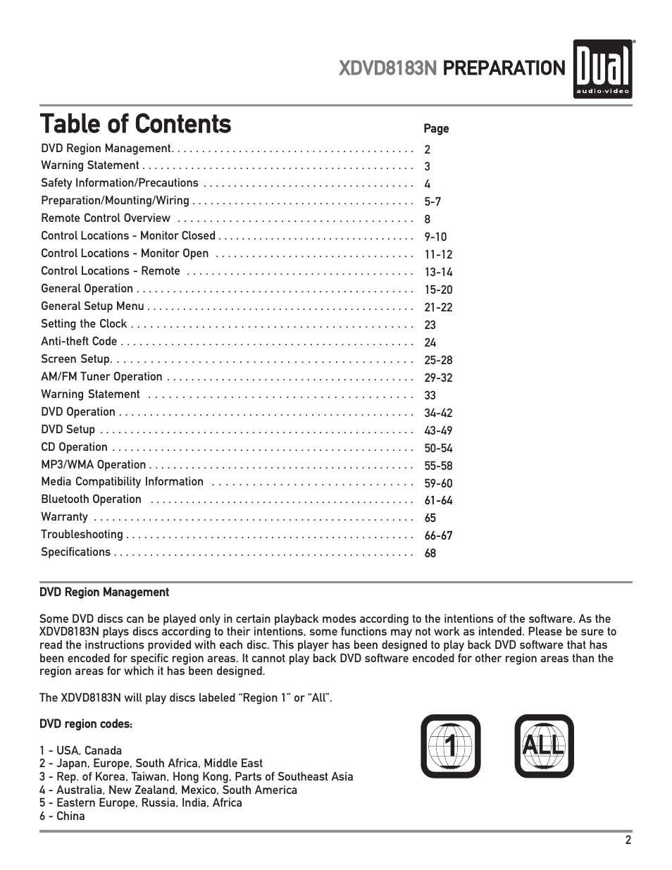 Dual XDVD8183N User Manual | Page 3 / 72