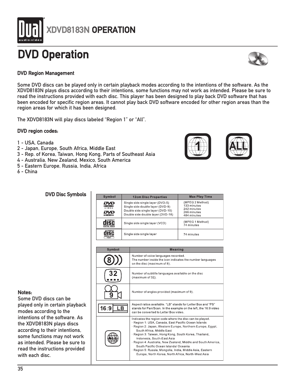 Dvd operation, Xdvd8183n operation | Dual XDVD8183N User Manual | Page 36 / 72