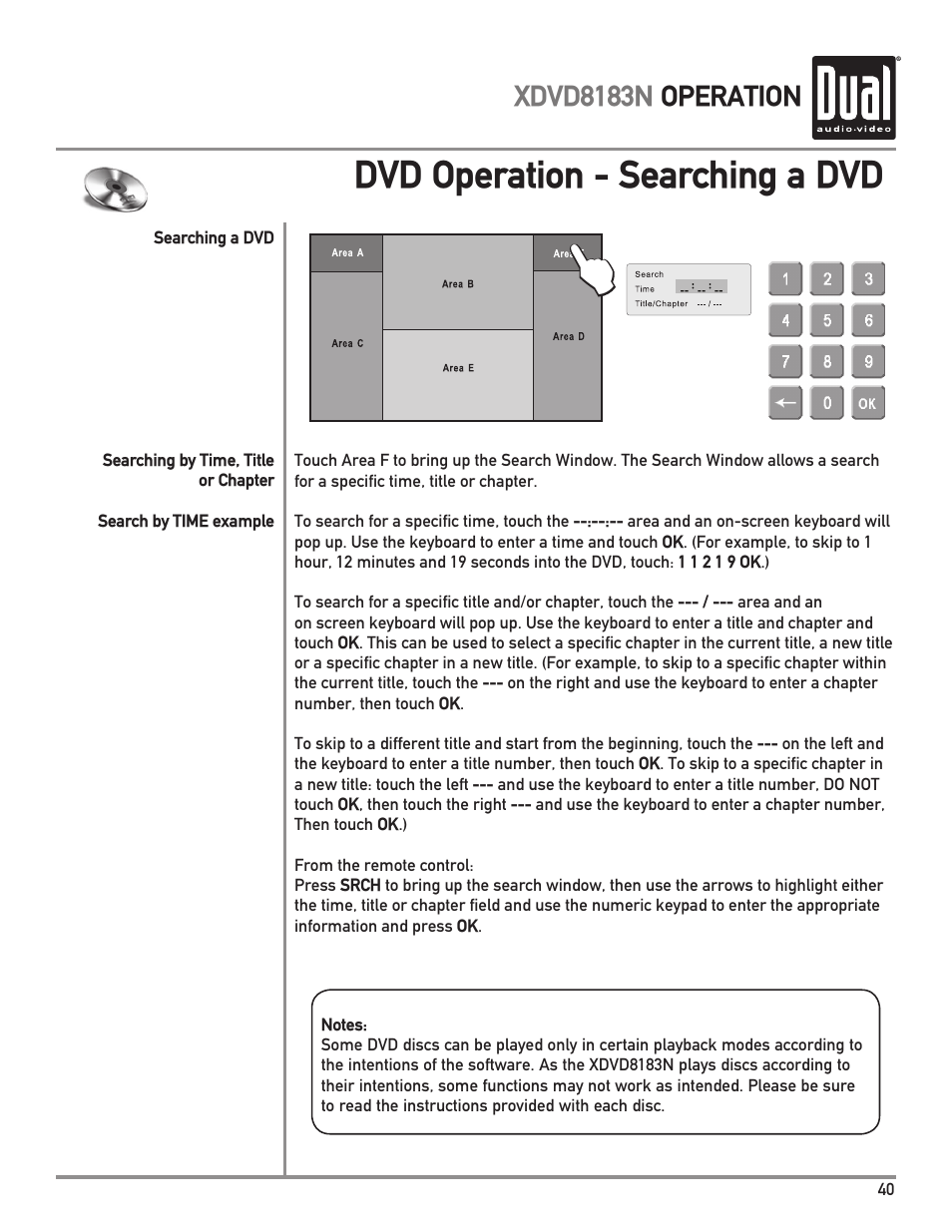 Dvd operation - searching a dvd, Xdvd8183n operation | Dual XDVD8183N User Manual | Page 41 / 72