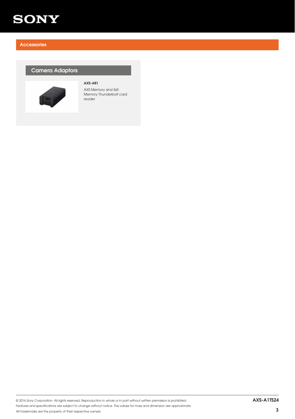 Accessories, Camera adaptors, Axs-ar1 | Sony INZONE H9 Wireless Noise-Canceling Gaming Headset (White) User Manual | Page 3 / 3