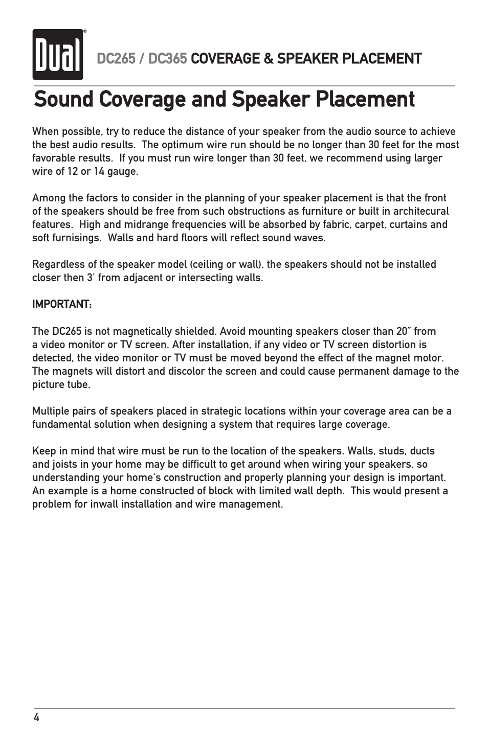 Sound coverage and speaker placement | Dual DC365 User Manual | Page 4 / 12