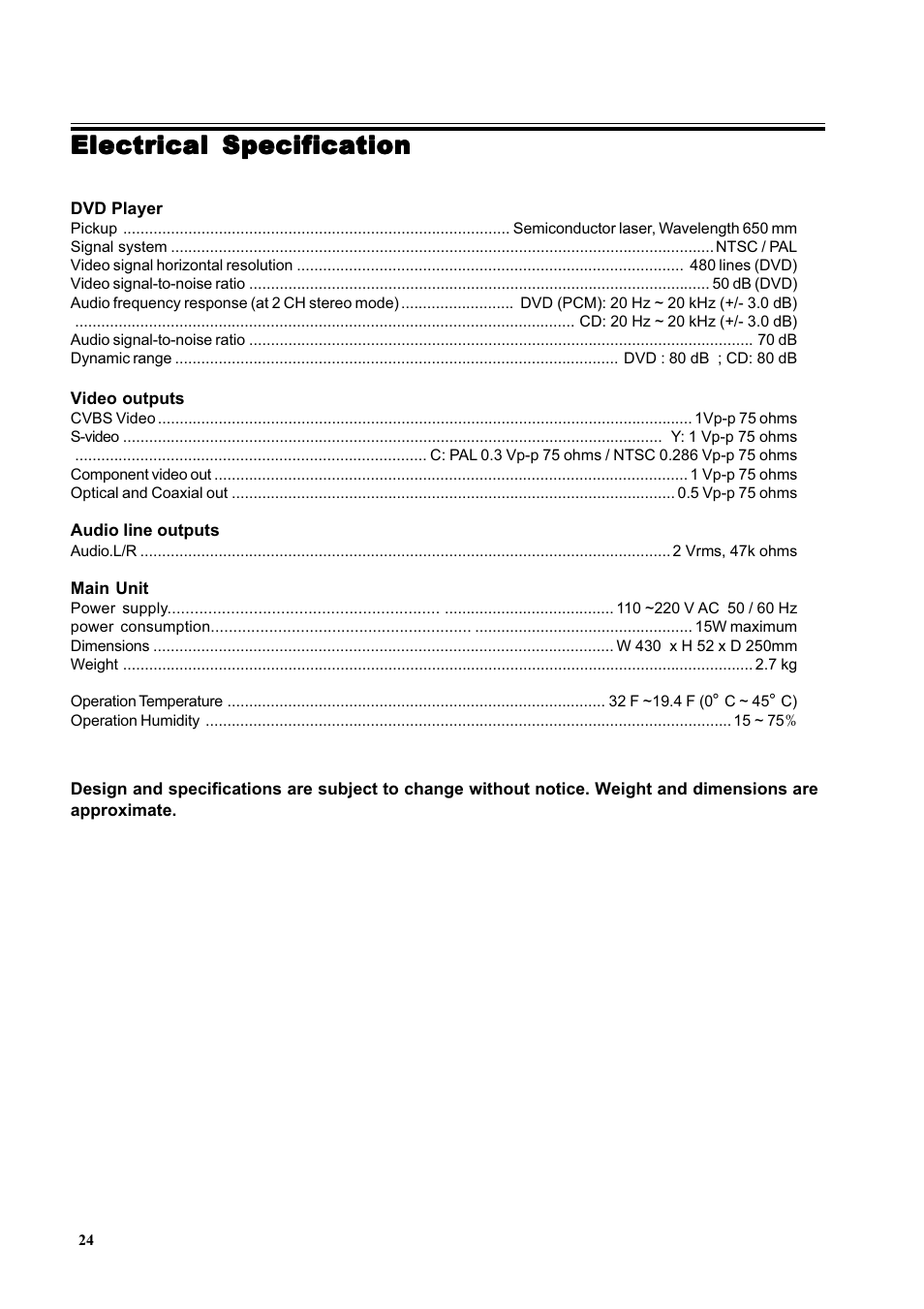 Electrical specification | Dual 16-3267 User Manual | Page 24 / 25