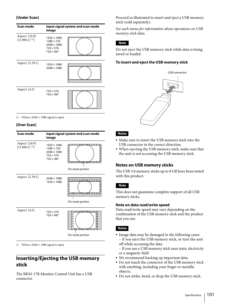 Inserting/ejecting the usb memory stick | Sony ECM-X7BMP Electret Condenser Lavalier Microphone for UWP Transmitters User Manual | Page 101 / 107