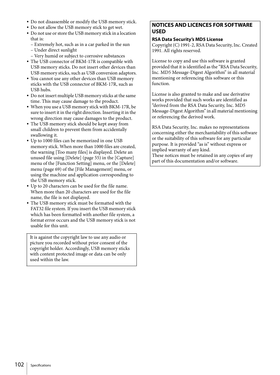 Notices and licences for software used | Sony ECM-X7BMP Electret Condenser Lavalier Microphone for UWP Transmitters User Manual | Page 102 / 107