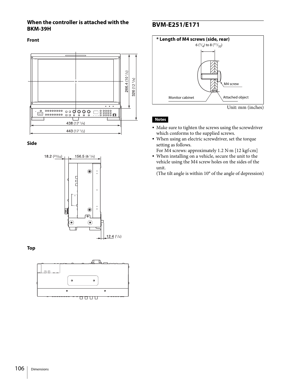 Bvm-e251/e171, When the controller is attached with the bkm-39h | Sony ECM-X7BMP Electret Condenser Lavalier Microphone for UWP Transmitters User Manual | Page 106 / 107