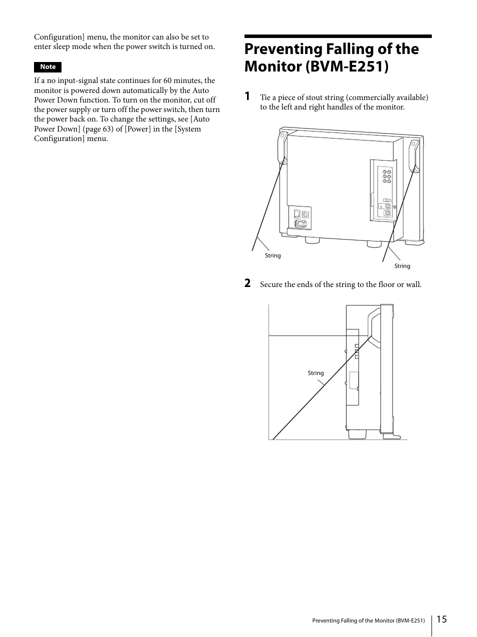 Preventing falling of the monitor (bvm-e251) | Sony ECM-X7BMP Electret Condenser Lavalier Microphone for UWP Transmitters User Manual | Page 15 / 107