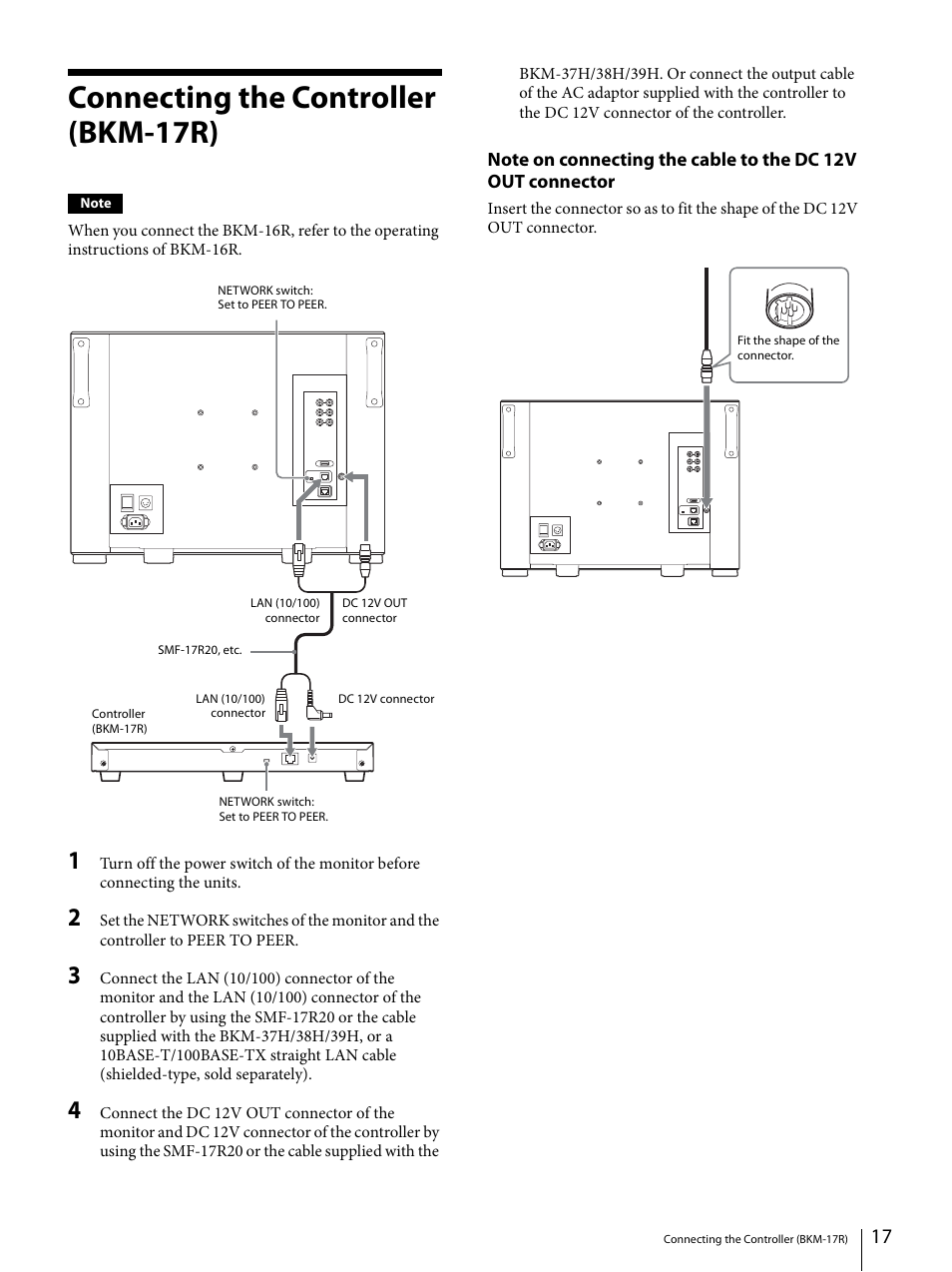 Connecting the controller (bkm-17r) | Sony ECM-X7BMP Electret Condenser Lavalier Microphone for UWP Transmitters User Manual | Page 17 / 107