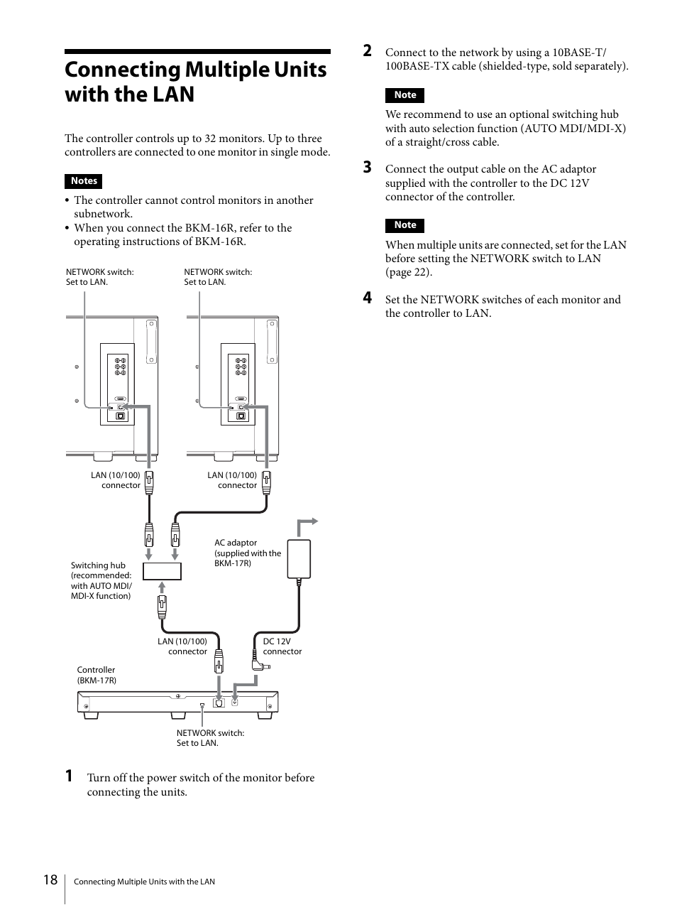 Connecting multiple units with the lan | Sony ECM-X7BMP Electret Condenser Lavalier Microphone for UWP Transmitters User Manual | Page 18 / 107
