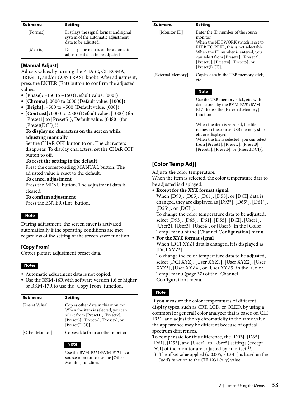 Color temp adj | Sony ECM-X7BMP Electret Condenser Lavalier Microphone for UWP Transmitters User Manual | Page 33 / 107