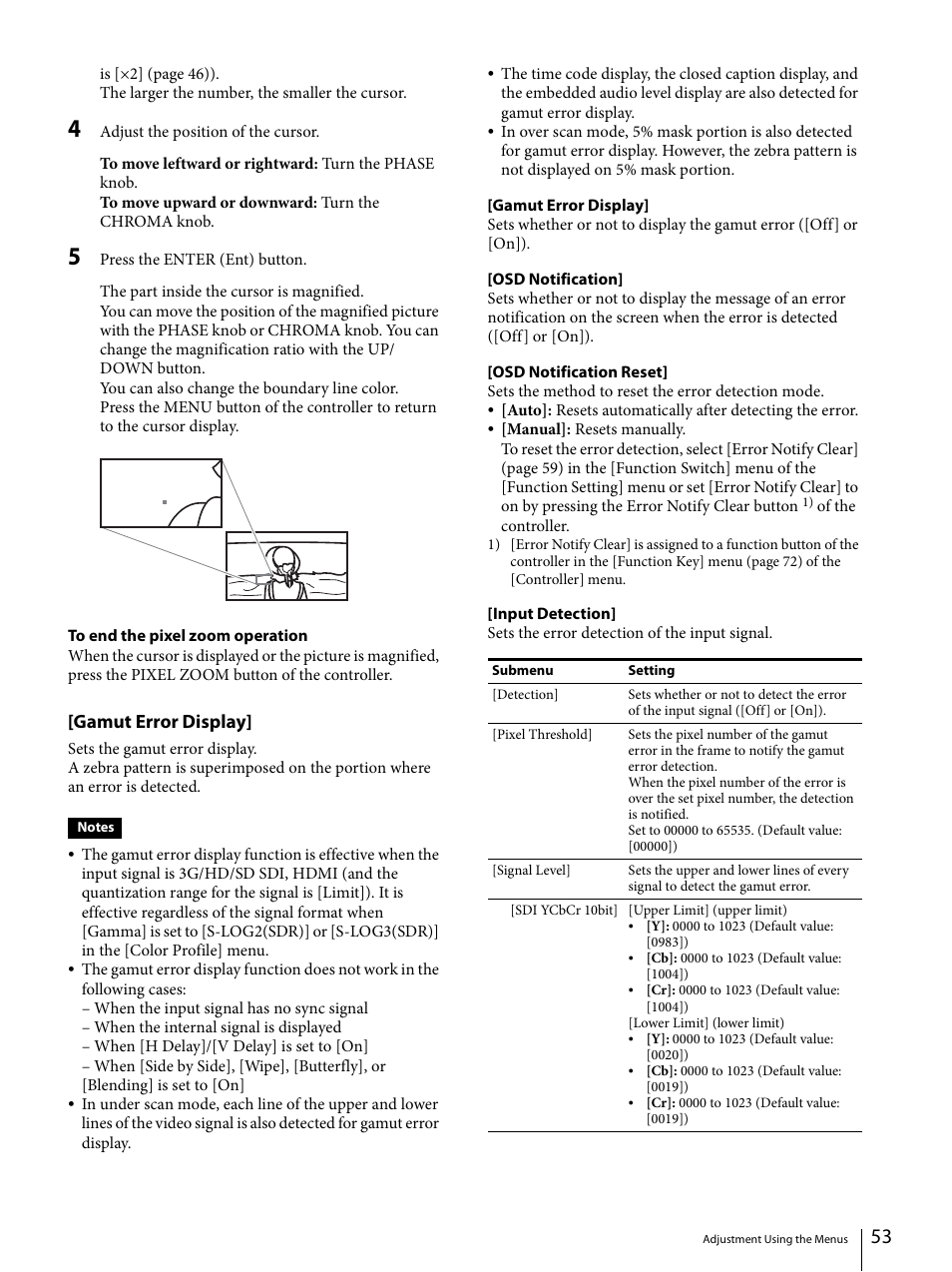 Gamut error display | Sony ECM-X7BMP Electret Condenser Lavalier Microphone for UWP Transmitters User Manual | Page 53 / 107