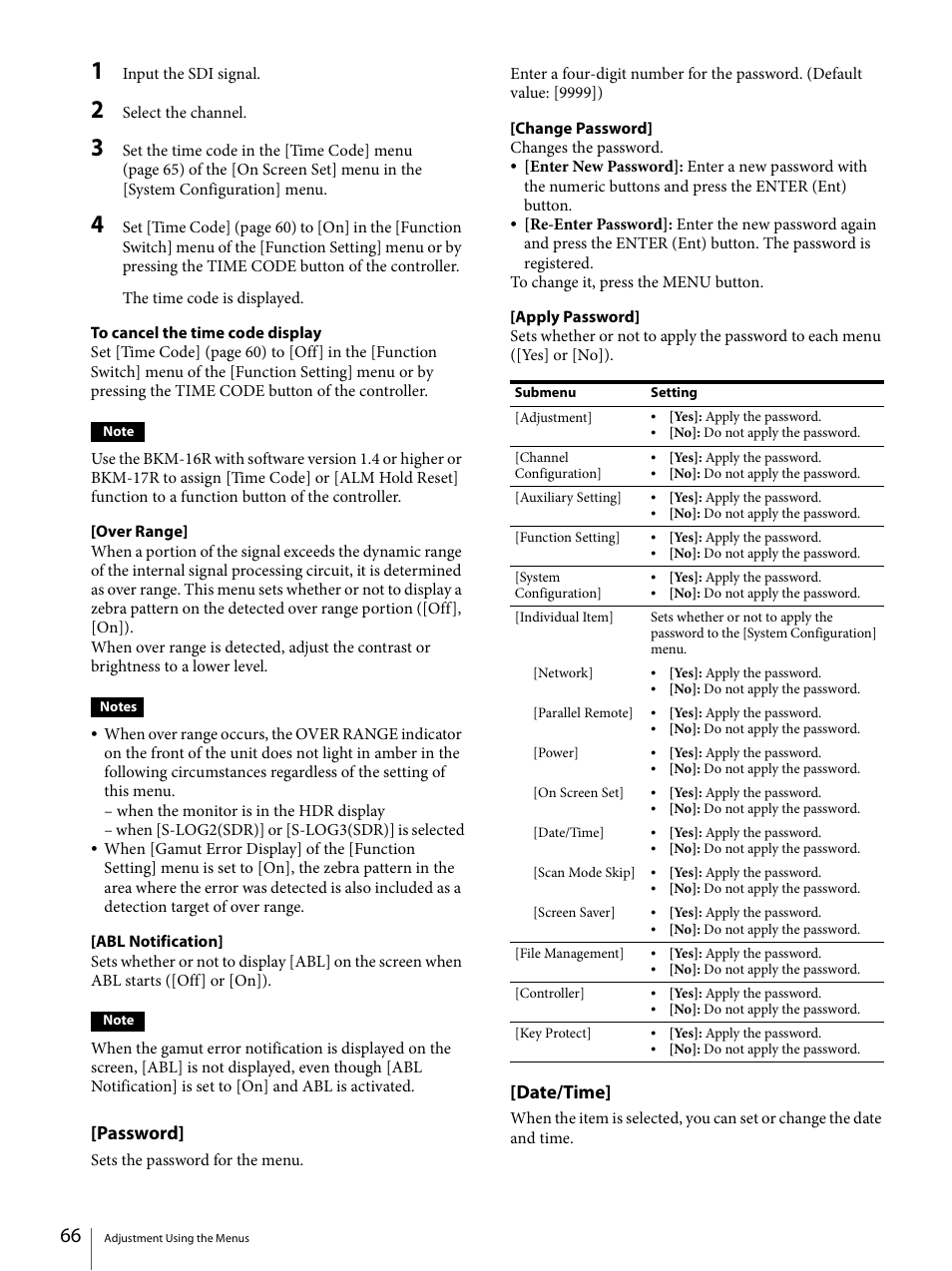 Password, Date/time | Sony ECM-X7BMP Electret Condenser Lavalier Microphone for UWP Transmitters User Manual | Page 66 / 107