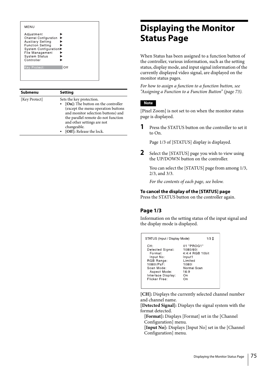 Displaying the monitor status page | Sony ECM-X7BMP Electret Condenser Lavalier Microphone for UWP Transmitters User Manual | Page 75 / 107