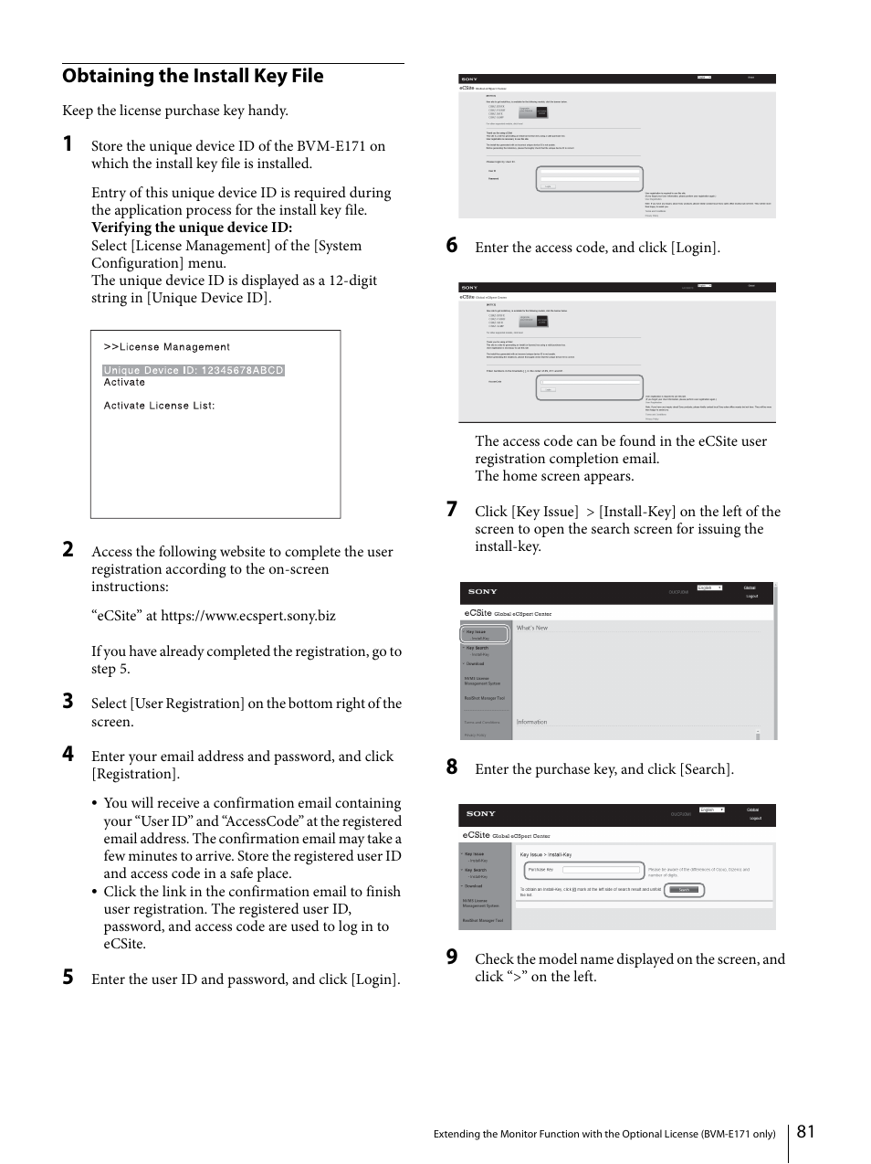 Obtaining the install key file, Obtaining the install key file” o | Sony ECM-X7BMP Electret Condenser Lavalier Microphone for UWP Transmitters User Manual | Page 81 / 107