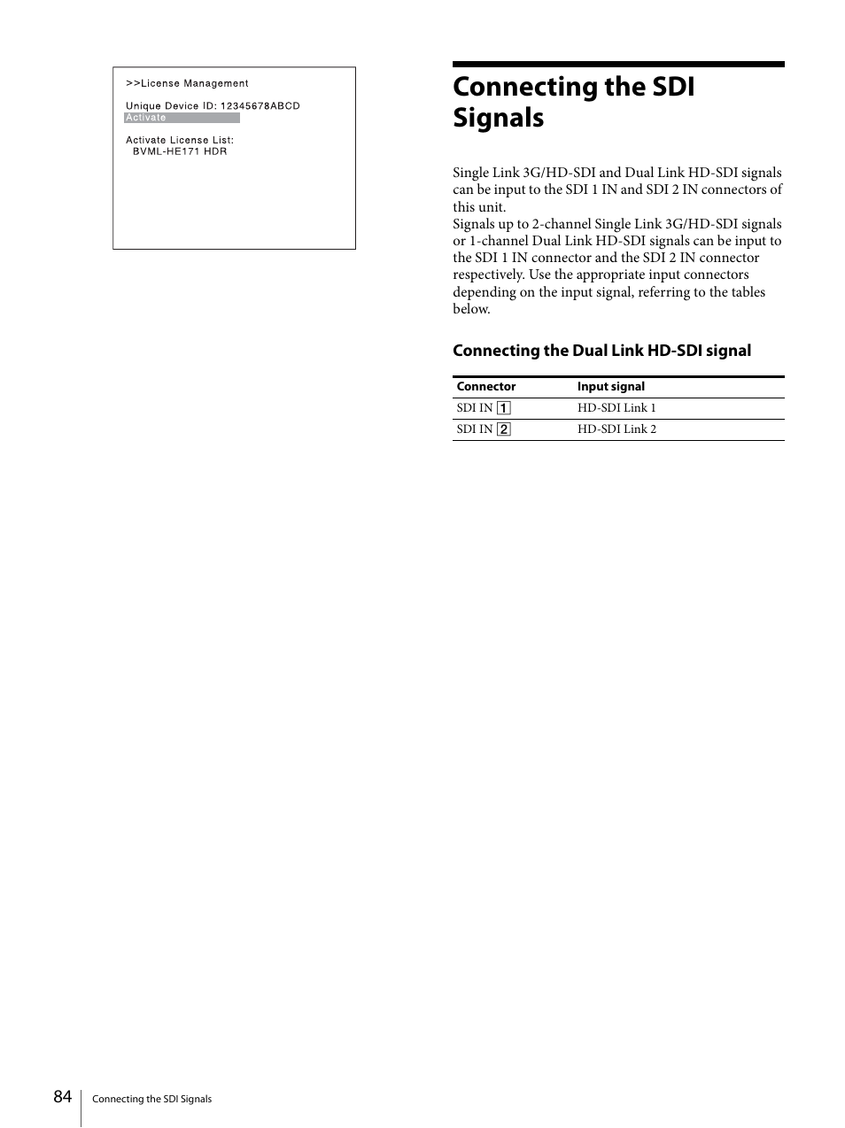 Connecting the sdi signals | Sony ECM-X7BMP Electret Condenser Lavalier Microphone for UWP Transmitters User Manual | Page 84 / 107