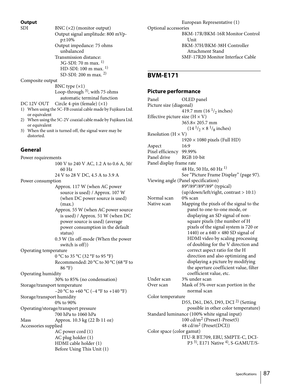 Bvm-e171 | Sony ECM-X7BMP Electret Condenser Lavalier Microphone for UWP Transmitters User Manual | Page 87 / 107