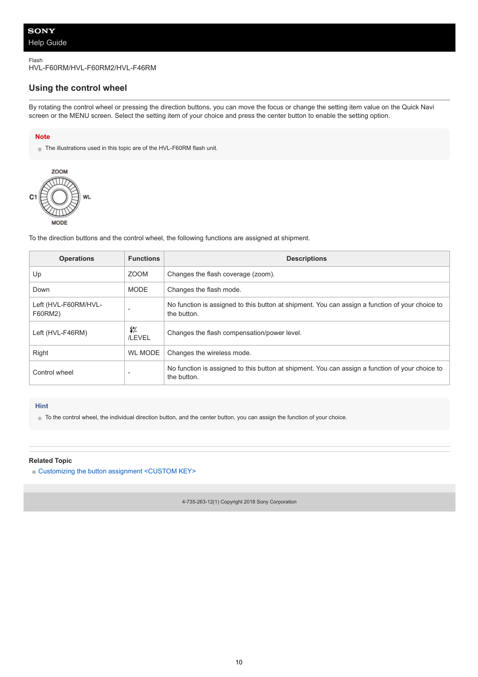 Using the control wheel | Sony ECM-M1 Compact Camera-Mount Digital Shotgun Microphone User Manual | Page 10 / 92