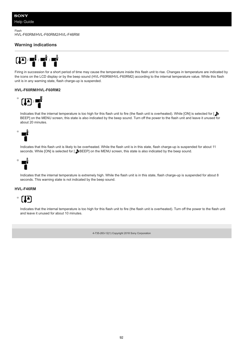 Warning indications | Sony ECM-M1 Compact Camera-Mount Digital Shotgun Microphone User Manual | Page 92 / 92