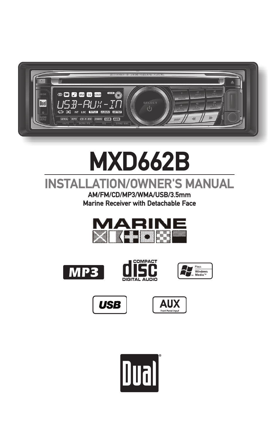 Dual MARINERECEIVERWITHDETACHABLEFACE MXD662B User Manual | 24 pages