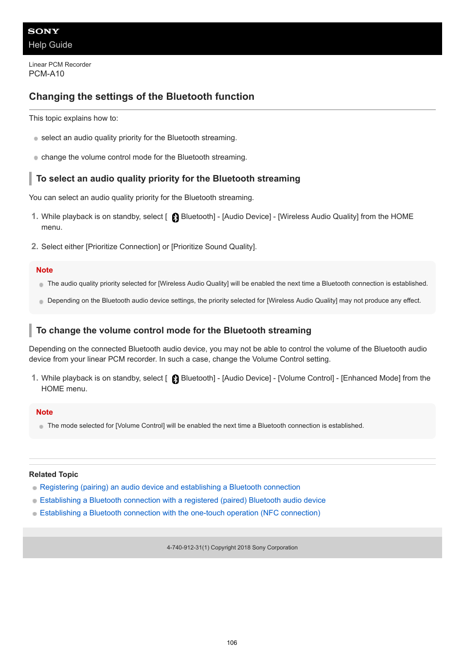 Changing the settings of the bluetooth function | Sony VPLL-3024 Fixed Short Throw Lens (2.34:1 to 3.19:1) User Manual | Page 106 / 259