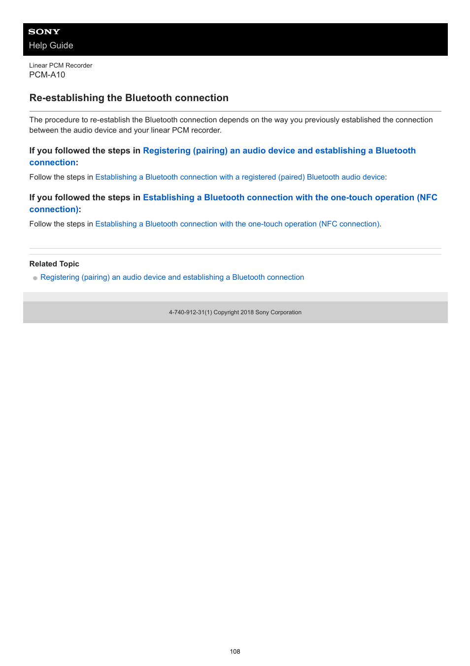 Re-establishing the bluetooth connection | Sony VPLL-3024 Fixed Short Throw Lens (2.34:1 to 3.19:1) User Manual | Page 108 / 259