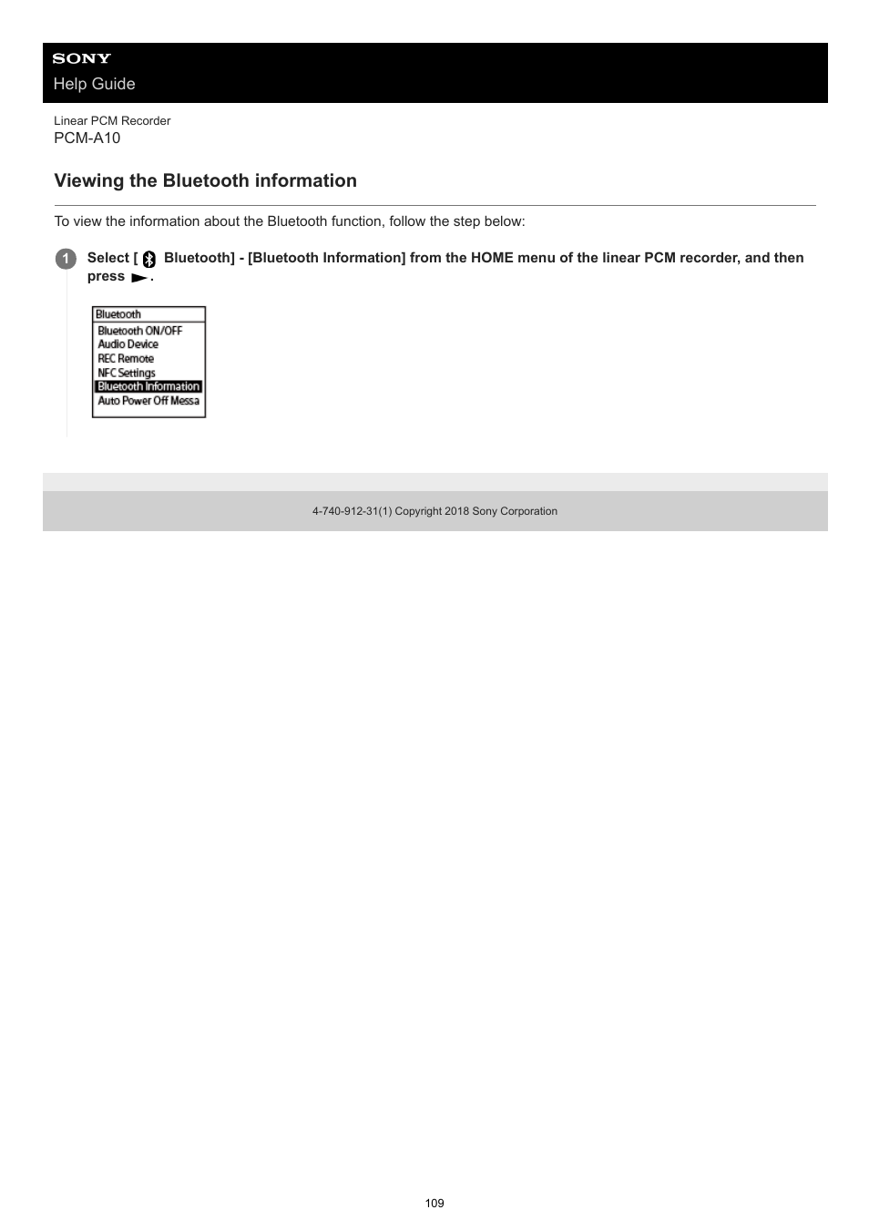 Viewing the bluetooth information | Sony VPLL-3024 Fixed Short Throw Lens (2.34:1 to 3.19:1) User Manual | Page 109 / 259