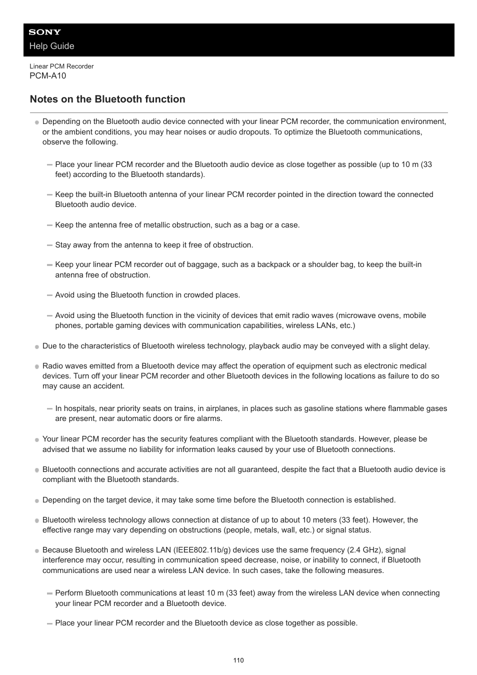 Notes on the bluetooth function | Sony VPLL-3024 Fixed Short Throw Lens (2.34:1 to 3.19:1) User Manual | Page 110 / 259