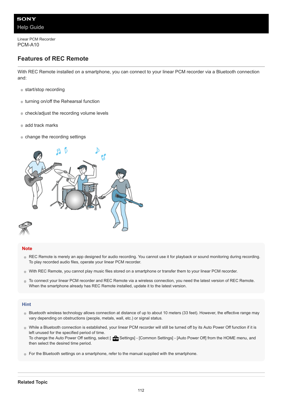 Features of rec remote, Help guide | Sony VPLL-3024 Fixed Short Throw Lens (2.34:1 to 3.19:1) User Manual | Page 112 / 259