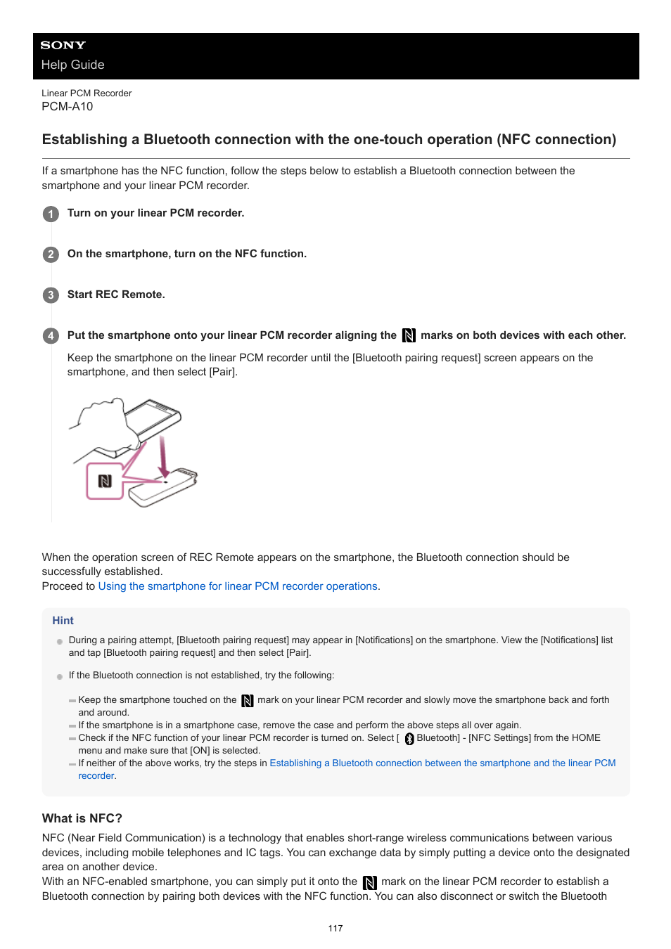 If the smartphone has the nfc function, see, Nfc connection) | Sony VPLL-3024 Fixed Short Throw Lens (2.34:1 to 3.19:1) User Manual | Page 117 / 259