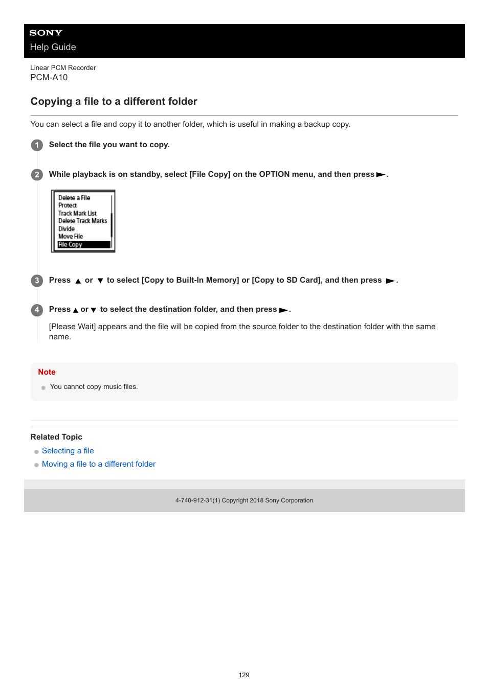 Copying a file to a different folder | Sony VPLL-3024 Fixed Short Throw Lens (2.34:1 to 3.19:1) User Manual | Page 129 / 259