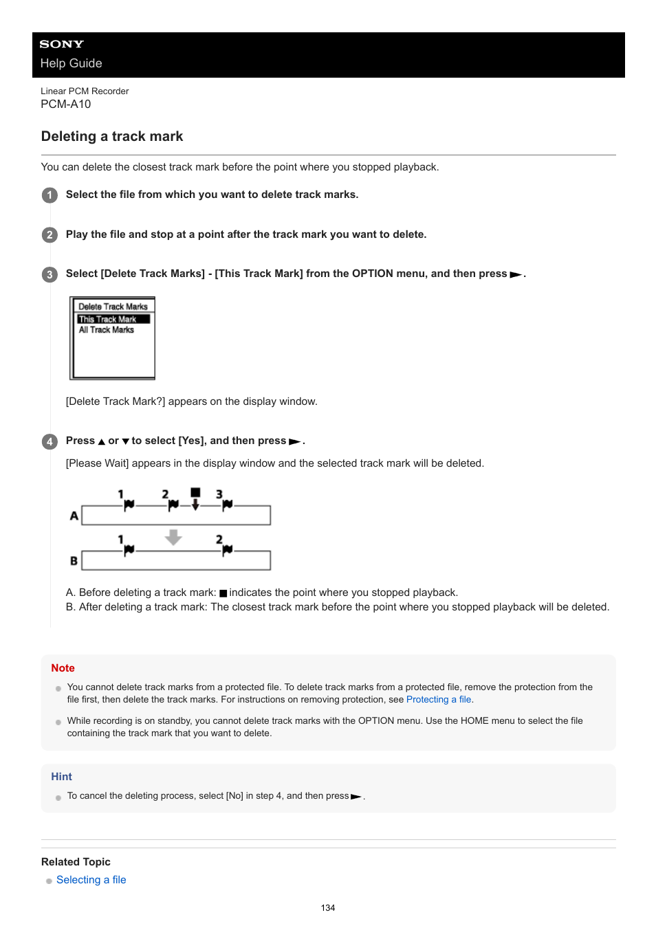 Deleting a track mark | Sony VPLL-3024 Fixed Short Throw Lens (2.34:1 to 3.19:1) User Manual | Page 134 / 259