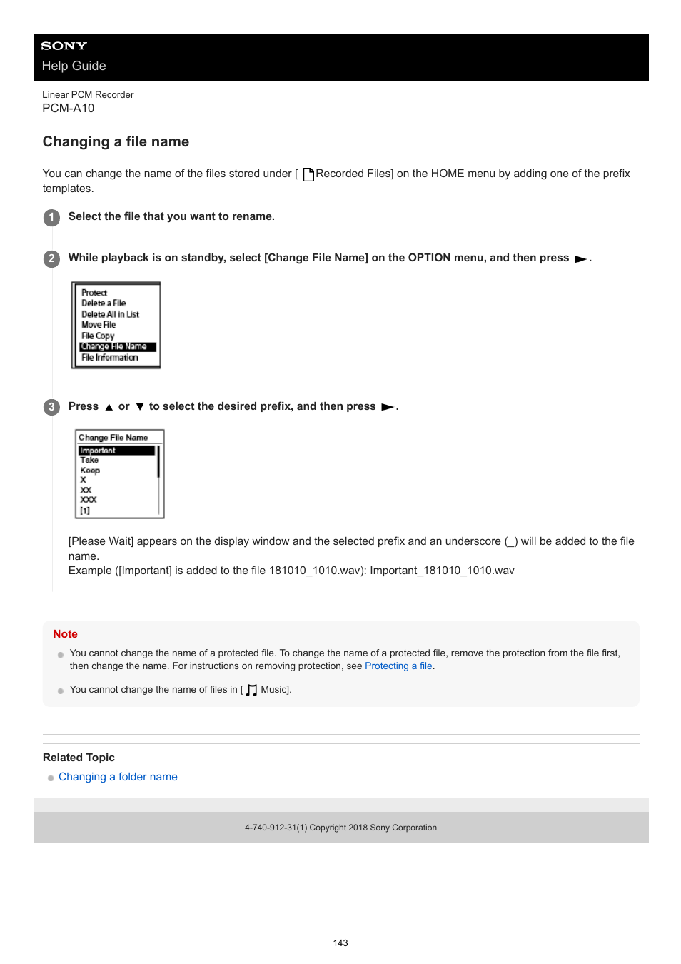 Changing a file name | Sony VPLL-3024 Fixed Short Throw Lens (2.34:1 to 3.19:1) User Manual | Page 143 / 259
