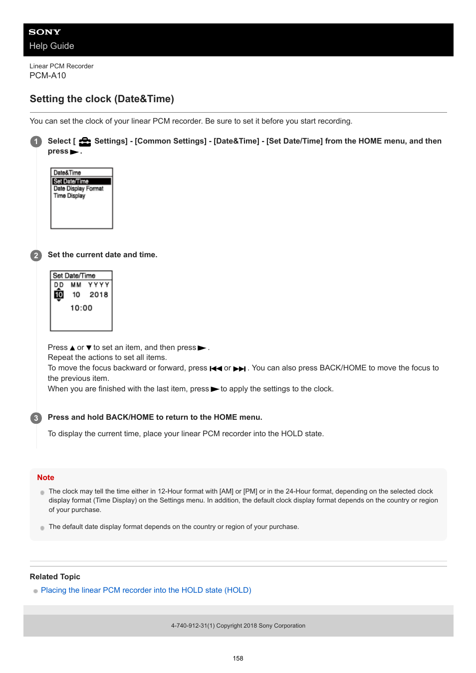 Setting the clock (date&time) | Sony VPLL-3024 Fixed Short Throw Lens (2.34:1 to 3.19:1) User Manual | Page 158 / 259