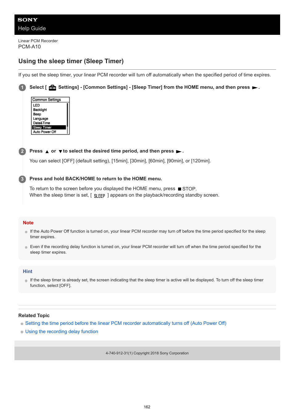 Using the sleep timer (sleep timer) | Sony VPLL-3024 Fixed Short Throw Lens (2.34:1 to 3.19:1) User Manual | Page 162 / 259