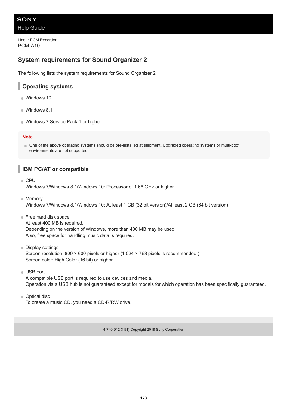 System requirements for sound organizer 2 | Sony VPLL-3024 Fixed Short Throw Lens (2.34:1 to 3.19:1) User Manual | Page 178 / 259