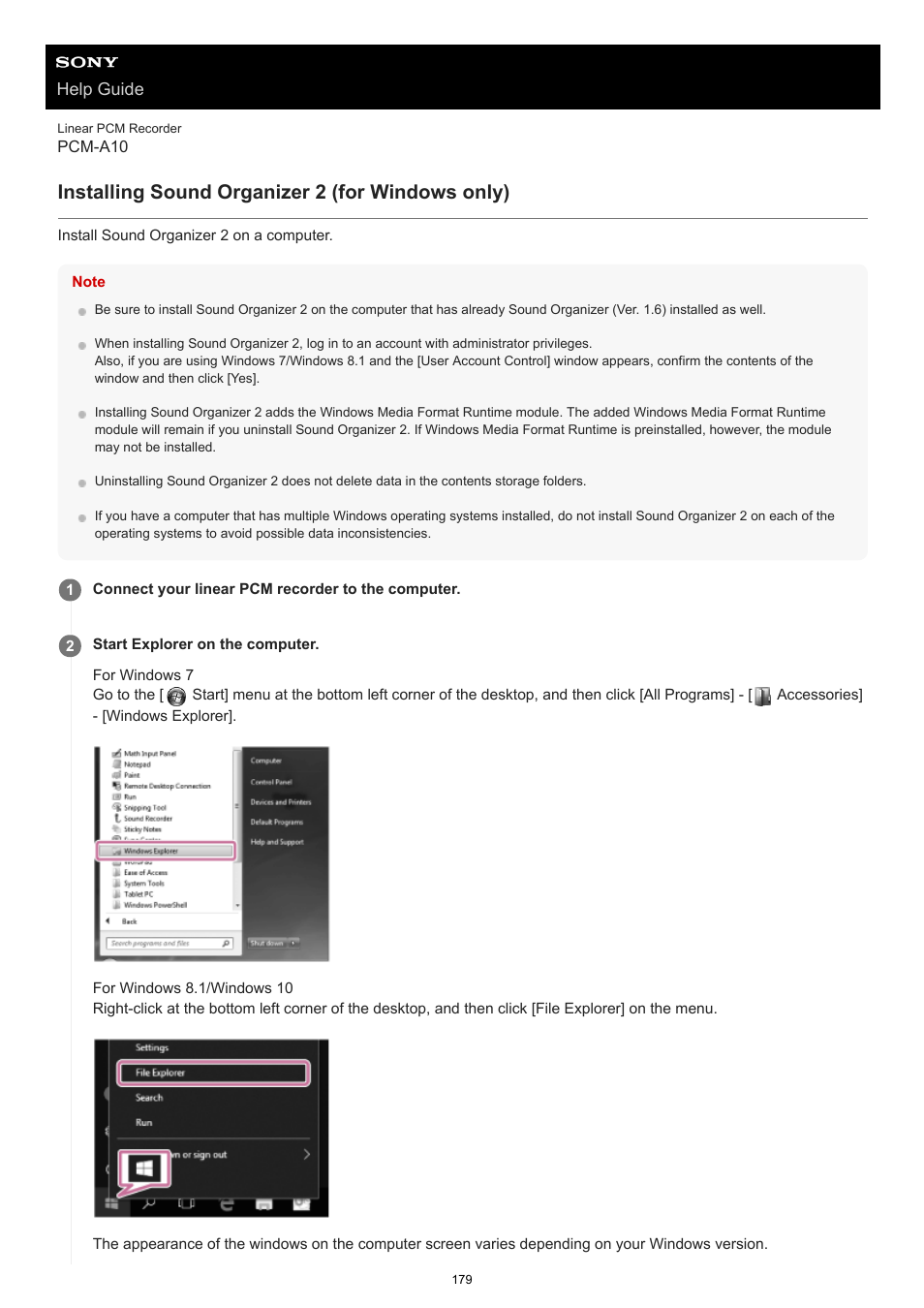 Installing sound organizer 2 (for windows only) | Sony VPLL-3024 Fixed Short Throw Lens (2.34:1 to 3.19:1) User Manual | Page 179 / 259