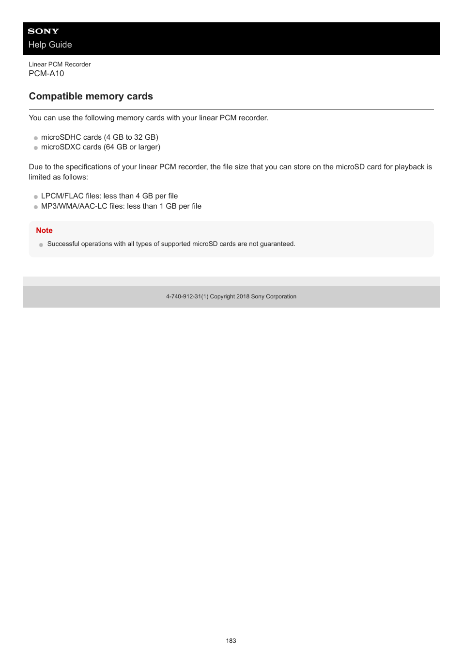 Compatible memory cards | Sony VPLL-3024 Fixed Short Throw Lens (2.34:1 to 3.19:1) User Manual | Page 183 / 259