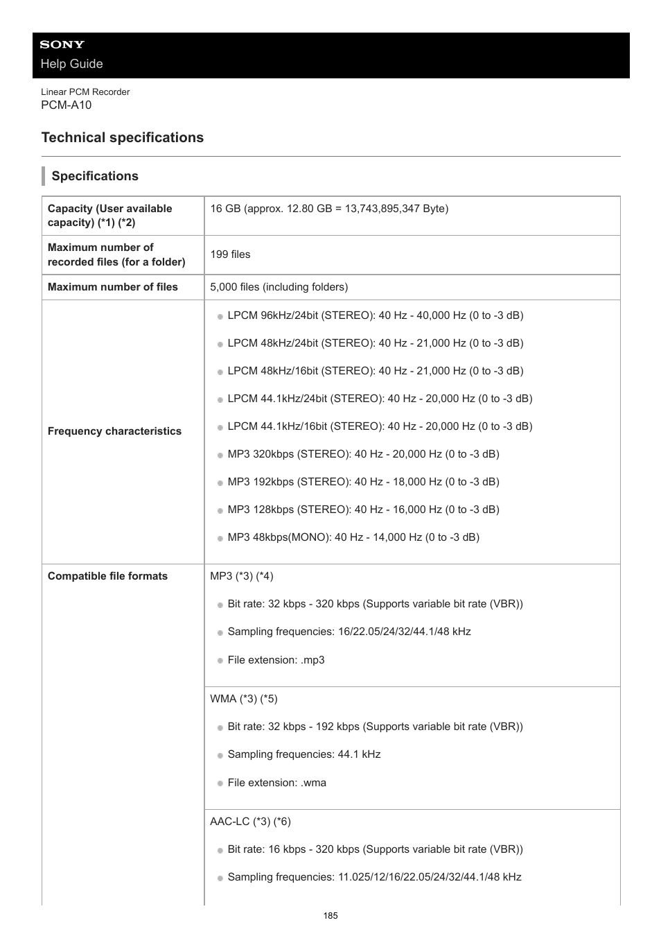 Technical specifications | Sony VPLL-3024 Fixed Short Throw Lens (2.34:1 to 3.19:1) User Manual | Page 185 / 259