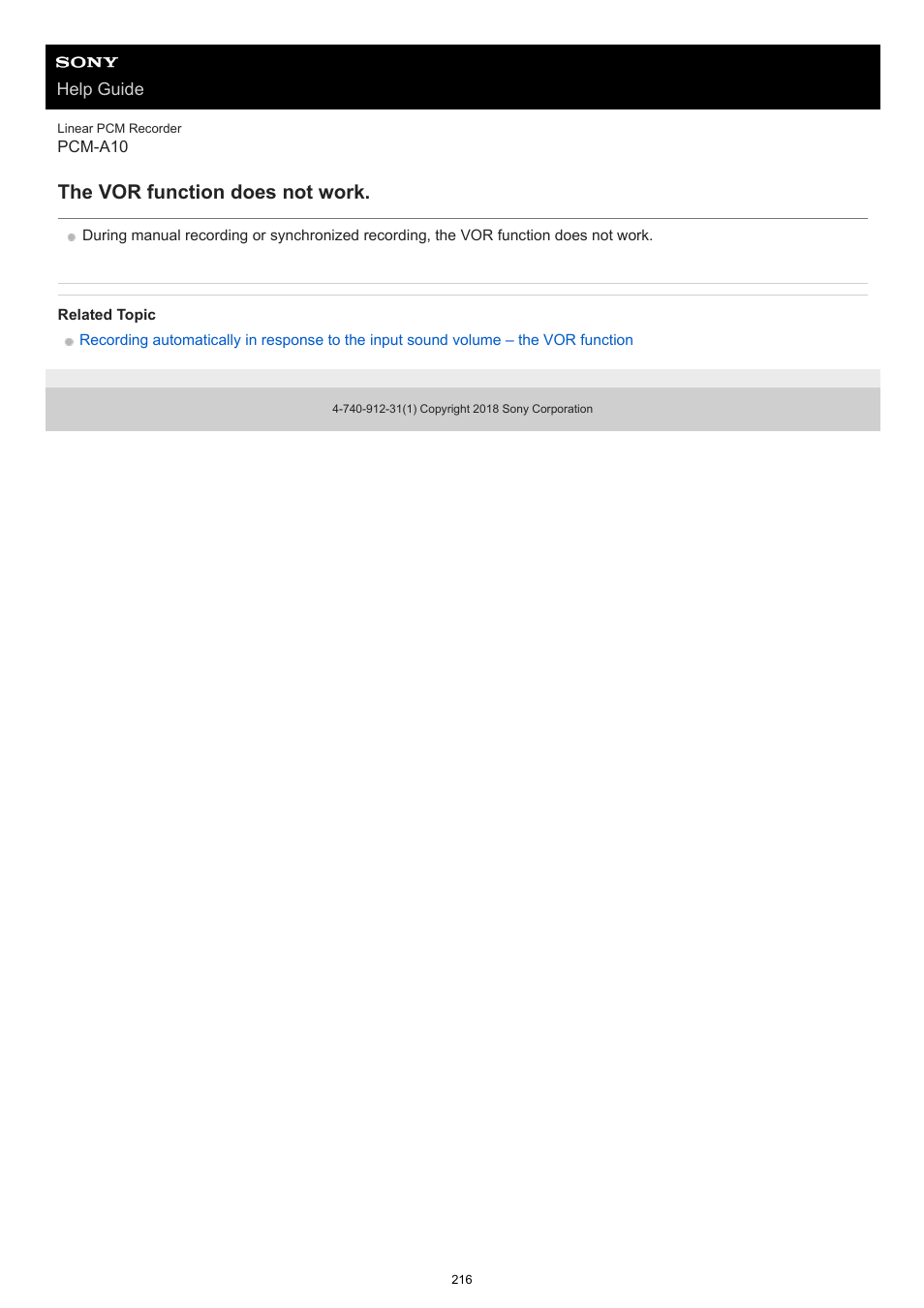 The vor function does not work | Sony VPLL-3024 Fixed Short Throw Lens (2.34:1 to 3.19:1) User Manual | Page 216 / 259