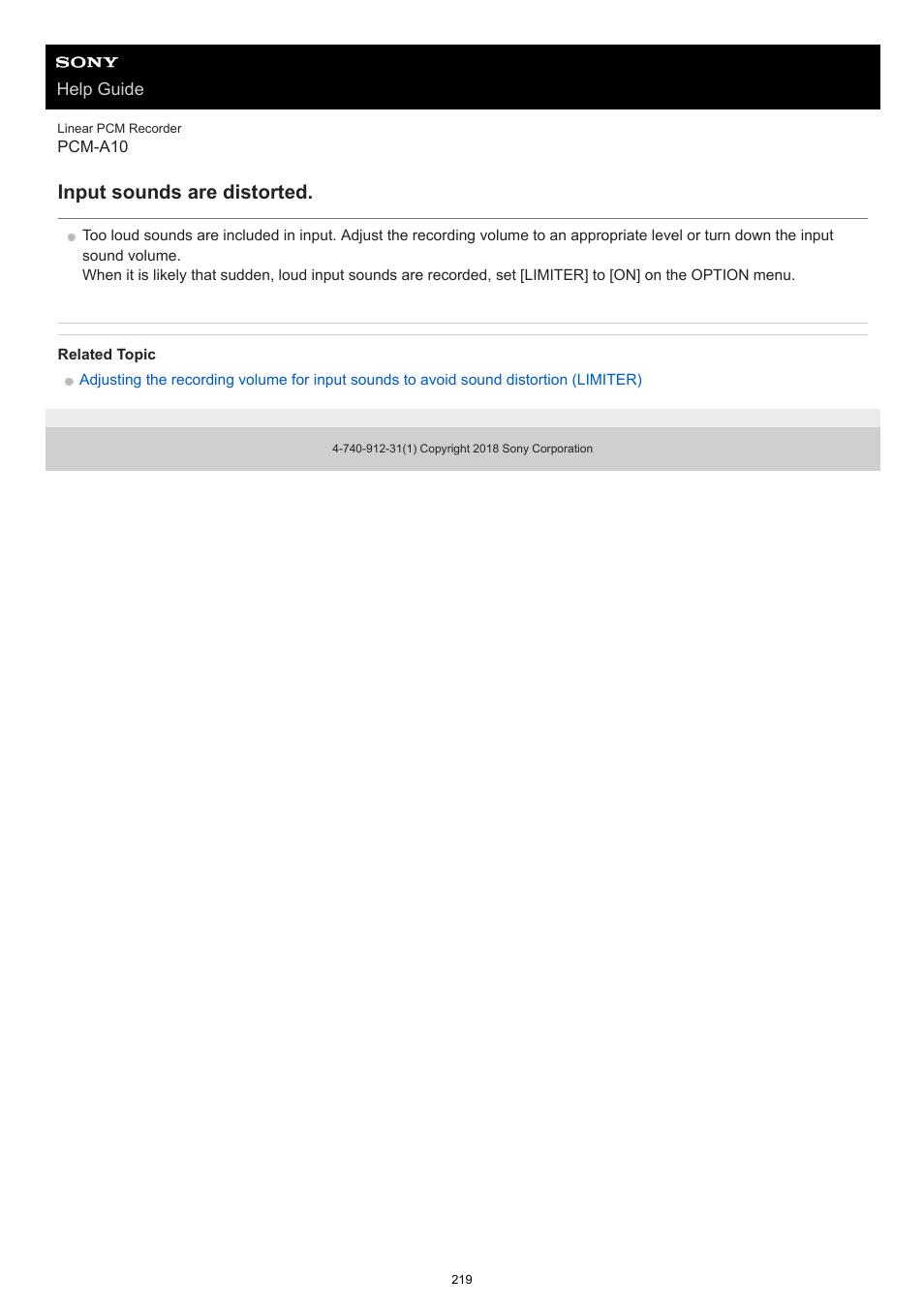 Input sounds are distorted | Sony VPLL-3024 Fixed Short Throw Lens (2.34:1 to 3.19:1) User Manual | Page 219 / 259