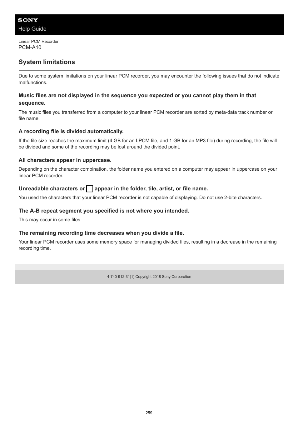 System limitations | Sony VPLL-3024 Fixed Short Throw Lens (2.34:1 to 3.19:1) User Manual | Page 259 / 259