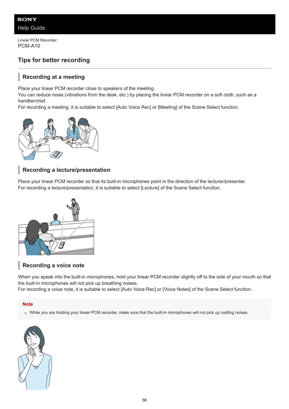 Tips for better recording | Sony VPLL-3024 Fixed Short Throw Lens (2.34:1 to 3.19:1) User Manual | Page 58 / 259